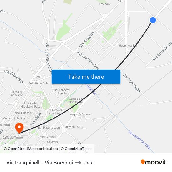 Via Pasquinelli - Via Bocconi to Jesi map