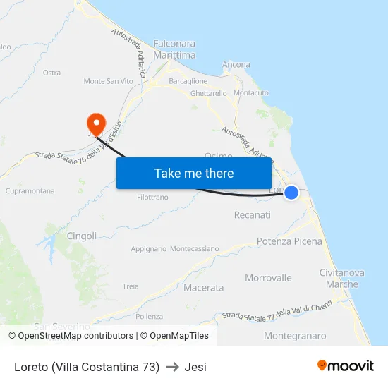 Loreto (Villa Costantina 73) to Jesi map