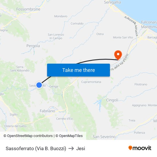 Sassoferrato (Via B. Buozzi) to Jesi map