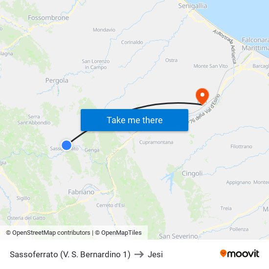Sassoferrato (V. S. Bernardino 1) to Jesi map
