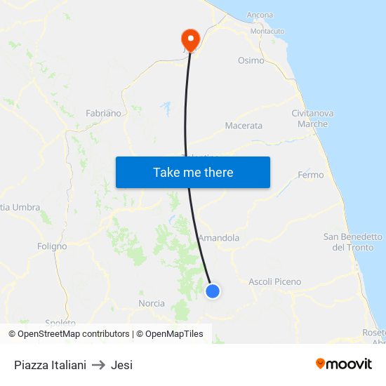 Piazza Italiani to Jesi map