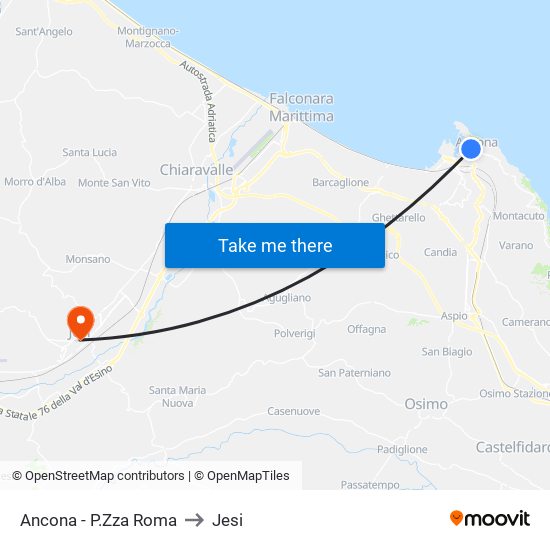 Ancona - P.Zza Roma to Jesi map