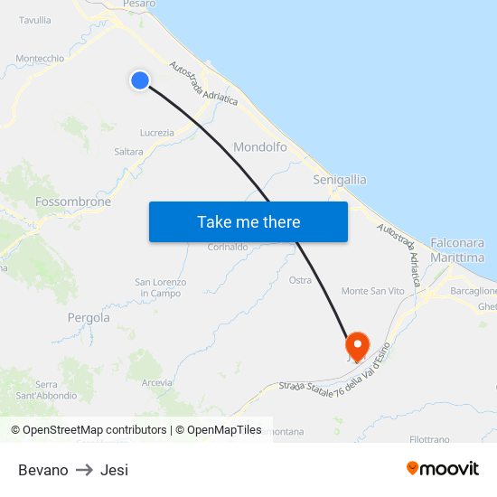 Bevano to Jesi map