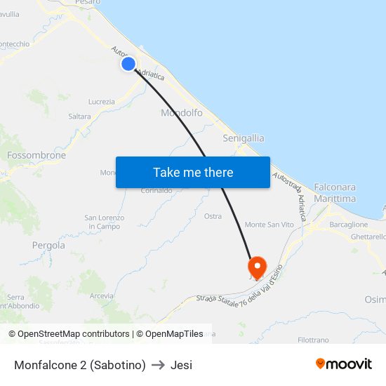 Monfalcone 2 (Sabotino) to Jesi map