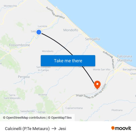 Calcinelli (P.Te Metauro) to Jesi map