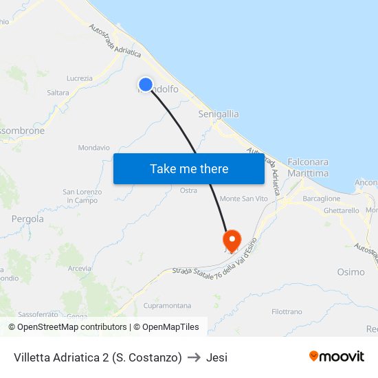 Villetta Adriatica 2 (S. Costanzo) to Jesi map