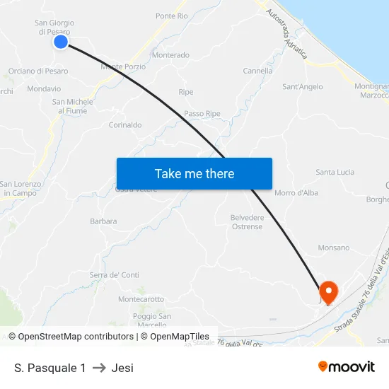 St. Pasquale 1 to Jesi map