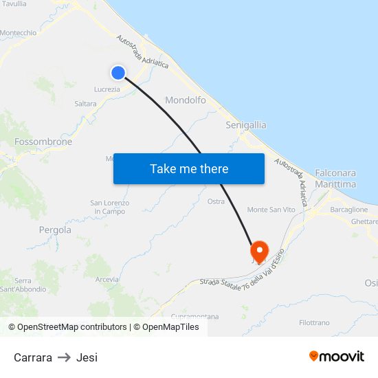 Carrara to Jesi map
