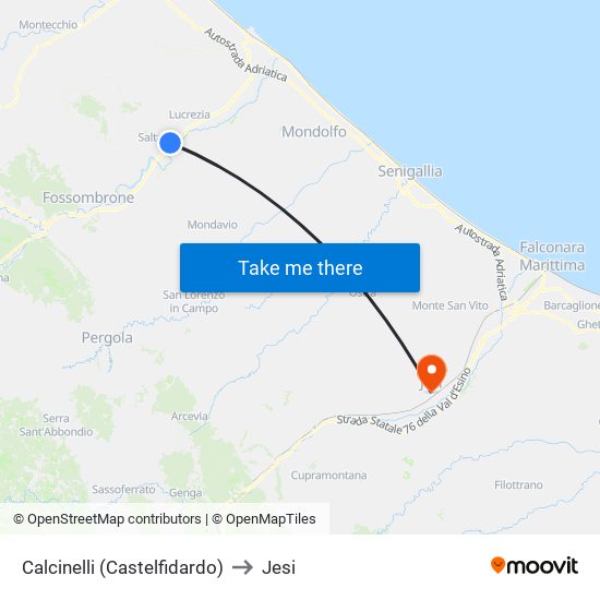 Calcinelli (Castelfidardo) to Jesi map