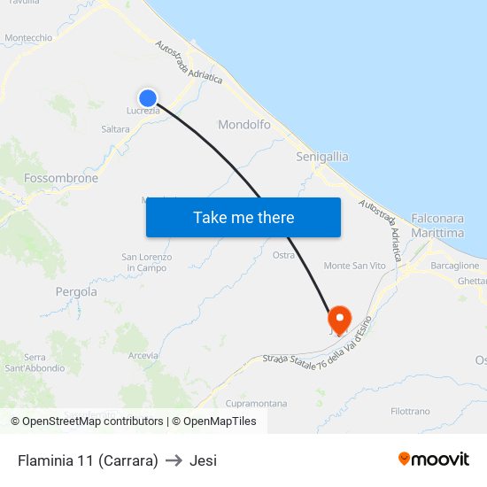 Flaminia 11 (Carrara) to Jesi map