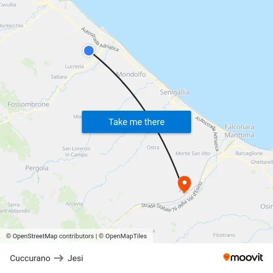Cuccurano to Jesi map