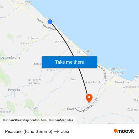 Pisacane (Fano Gomme) to Jesi map