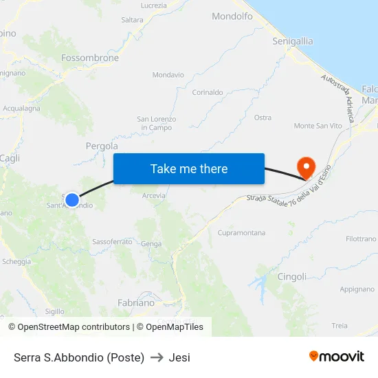 Serra S.Abbondio (Poste) to Jesi map