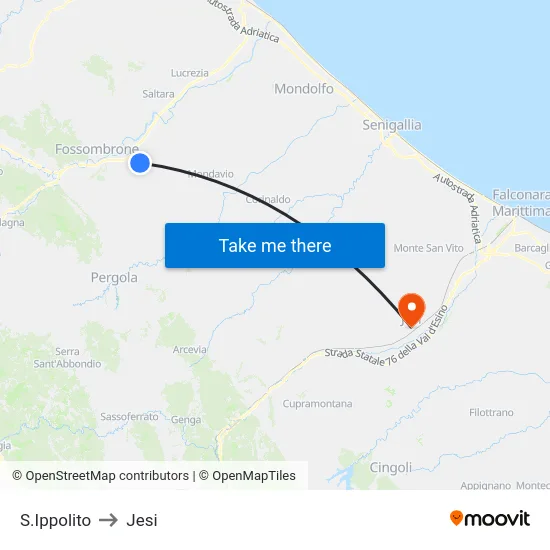 S.Ippolito to Jesi map