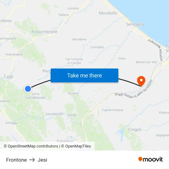 Frontone to Jesi map