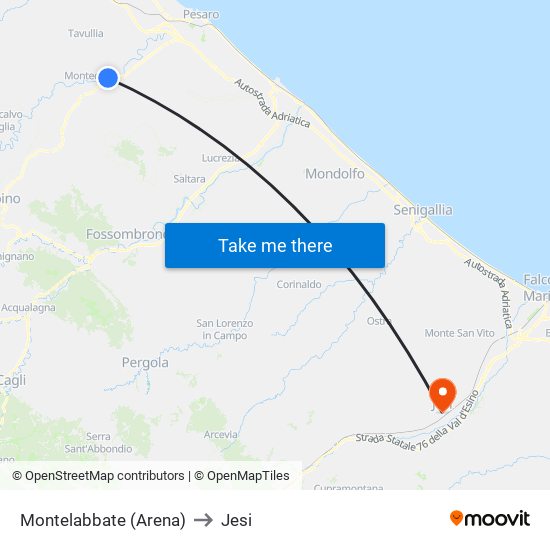 Montelabbate (Arena) to Jesi map