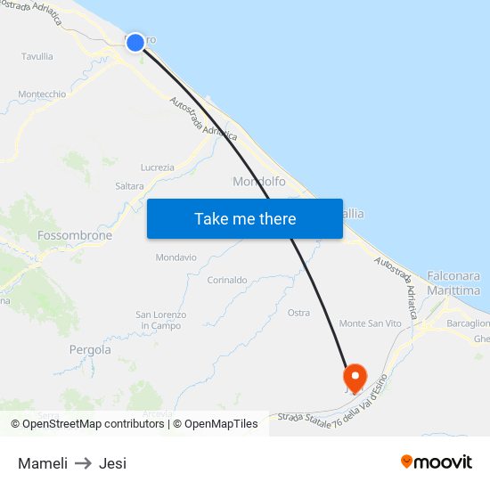 Mameli to Jesi map