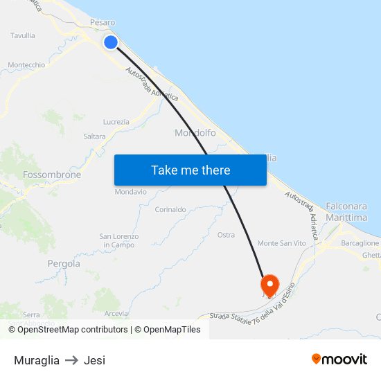 Muraglia to Jesi map