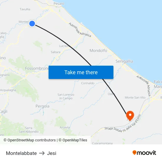 Montelabbate to Jesi map
