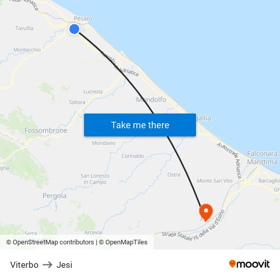 Viterbo to Jesi map