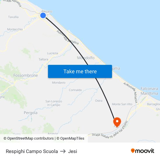 Respighi Campo Scuola to Jesi map