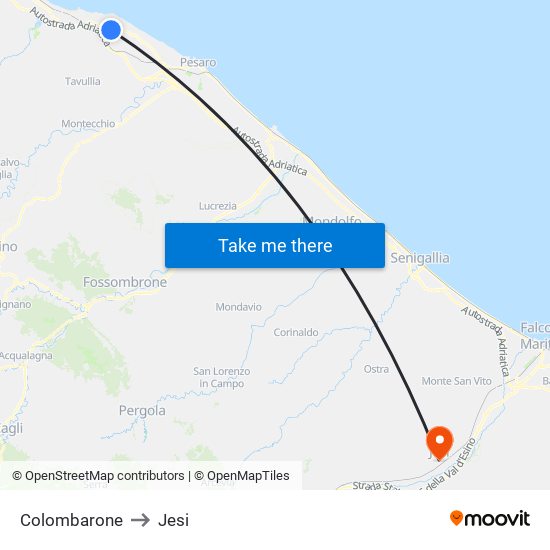 Colombarone to Jesi map