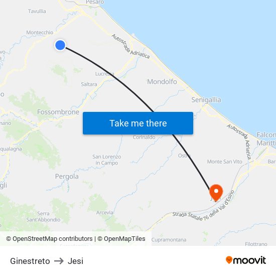 Ginestreto to Jesi map