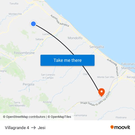 Villagrande 4 to Jesi map