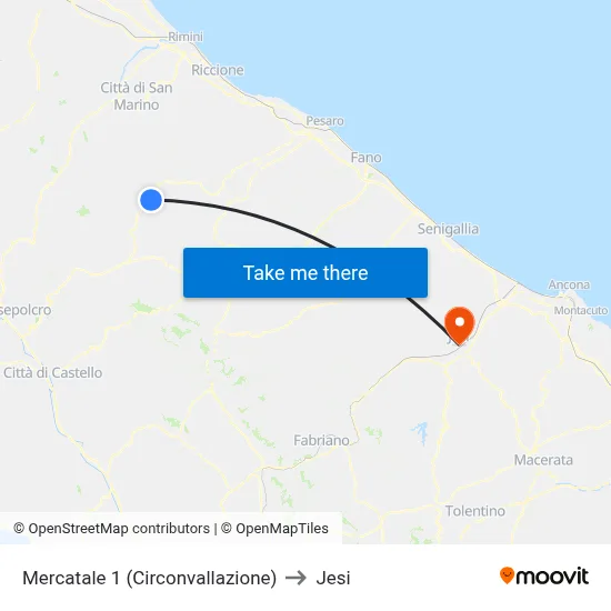 Mercatale 1 (Ring Road) to Jesi map