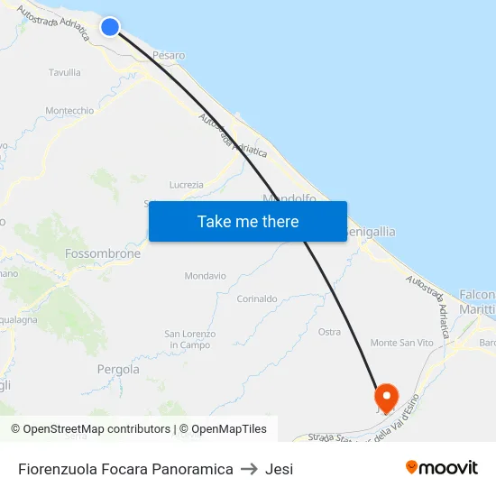 Fiorenzuola Focara Panoramica to Jesi map