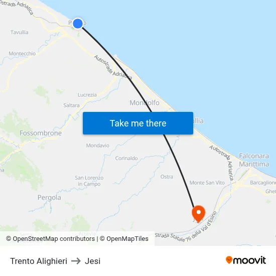 Trento Alighieri to Jesi map