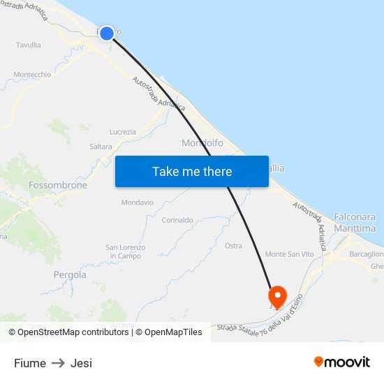 Fiume to Jesi map