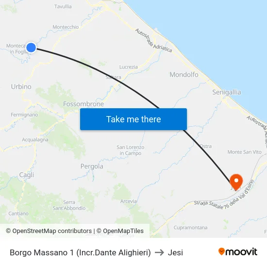 Borgo Massano 1 (Incr.Dante Alighieri) to Jesi map
