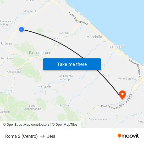 Roma 2 (Center) to Jesi map