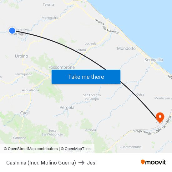 Casinina (Incr. Molino Guerra) to Jesi map