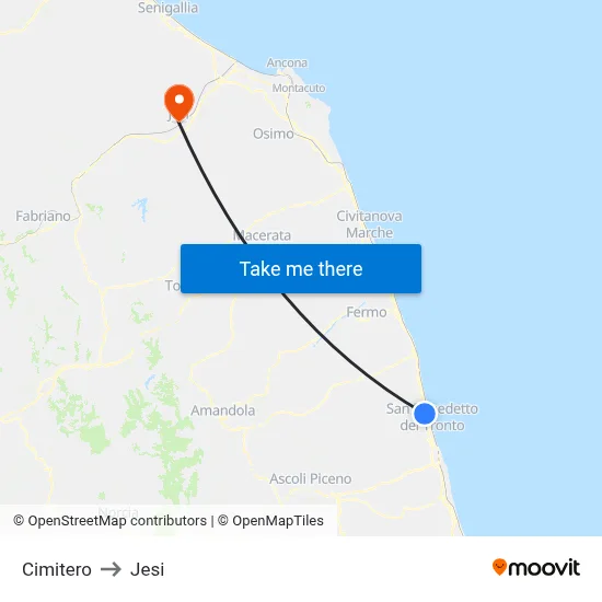 Cemetery to Jesi map