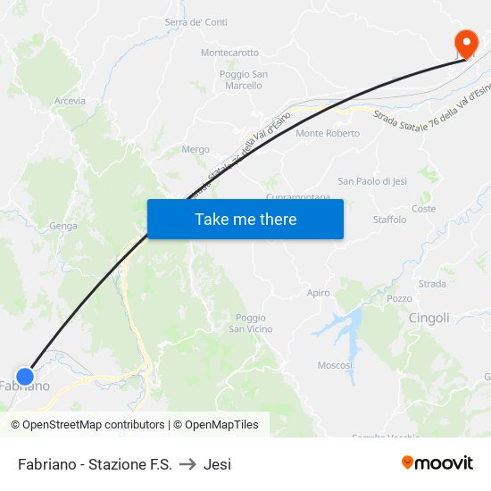 Fabriano  - Stazione F.S. to Jesi map