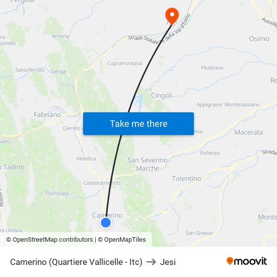 Camerino (Quartiere Vallicelle - Itc) to Jesi map