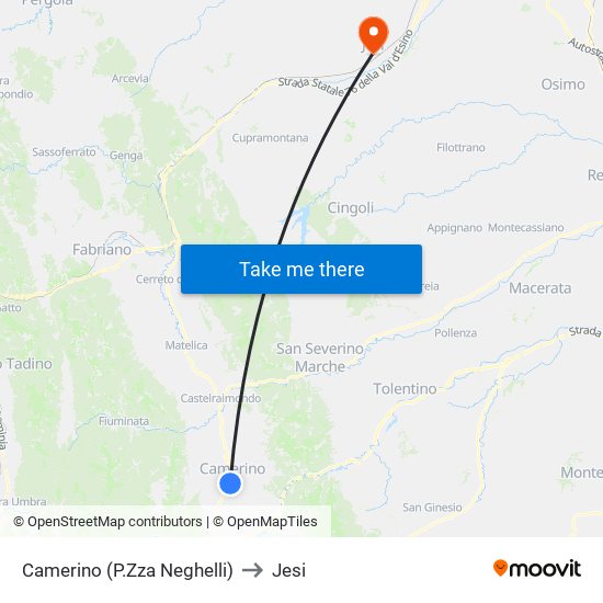 Camerino  (P.Zza Neghelli) to Jesi map