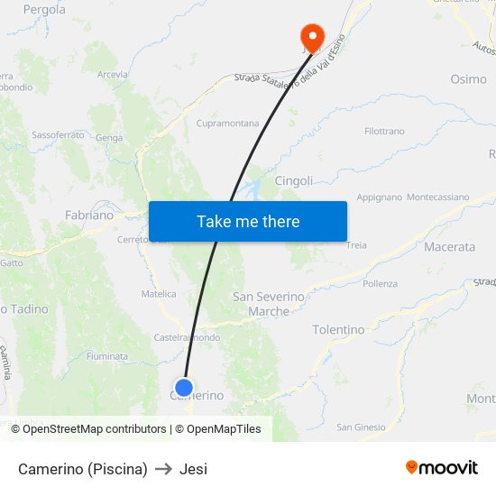 Camerino (Piscina) to Jesi map