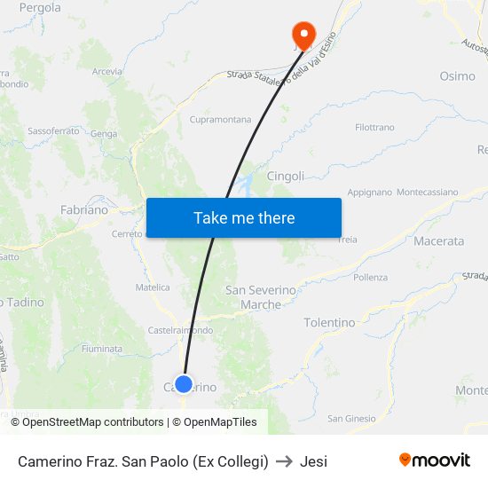 Camerino Fraz. San Paolo (Ex Collegi) to Jesi map