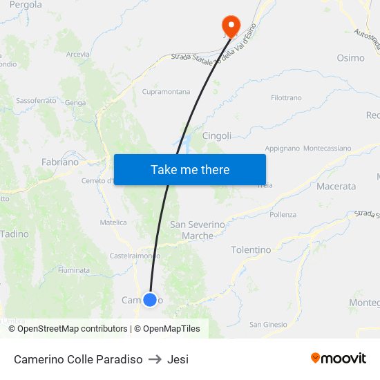 Camerino Colle Paradiso to Jesi map