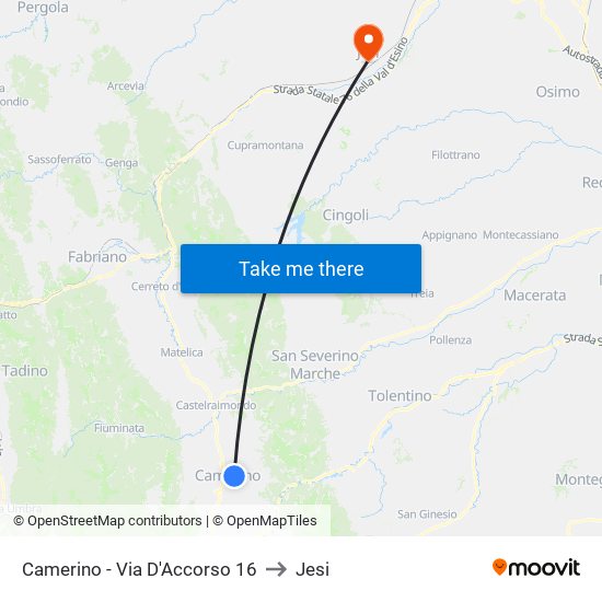 Camerino - Via D'Accorso 16 to Jesi map