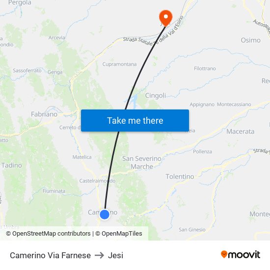 Camerino Via Farnese to Jesi map