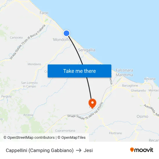 Cappellini (Gabbiano Camping) to Jesi map