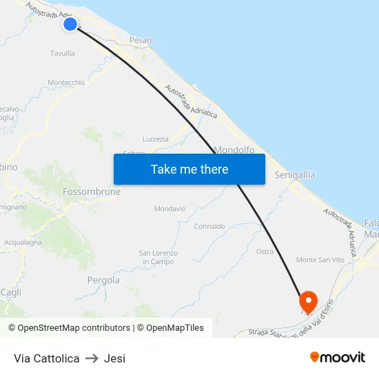 Via Cattolica to Jesi map