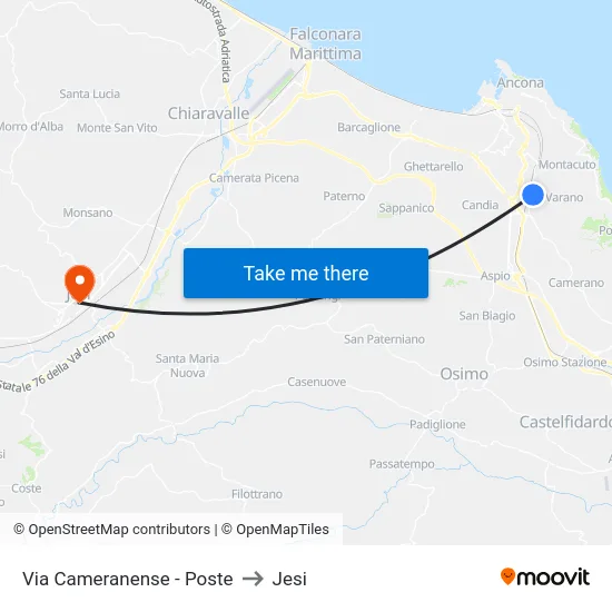 Via Cameranense - Poste to Jesi map