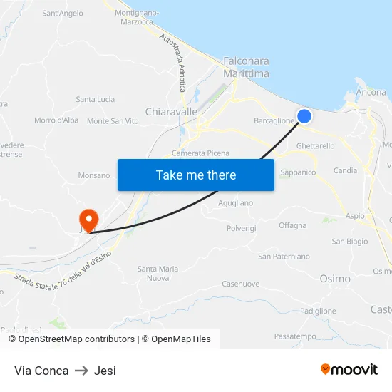 Via Conca to Jesi map