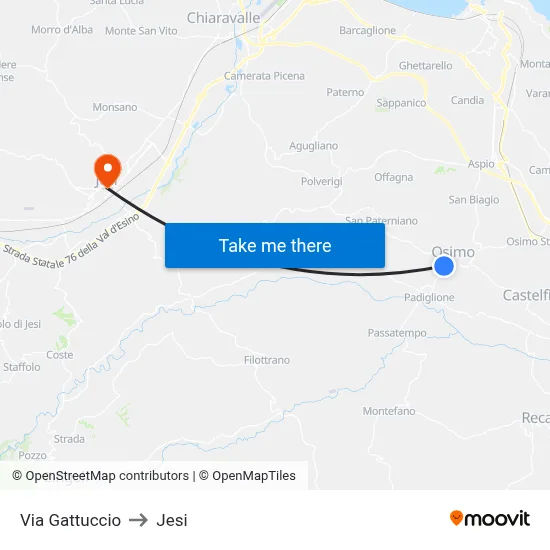 Gattuccio Street to Jesi map