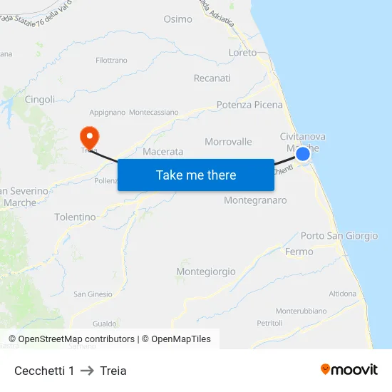 Cecchetti 1 to Treia map